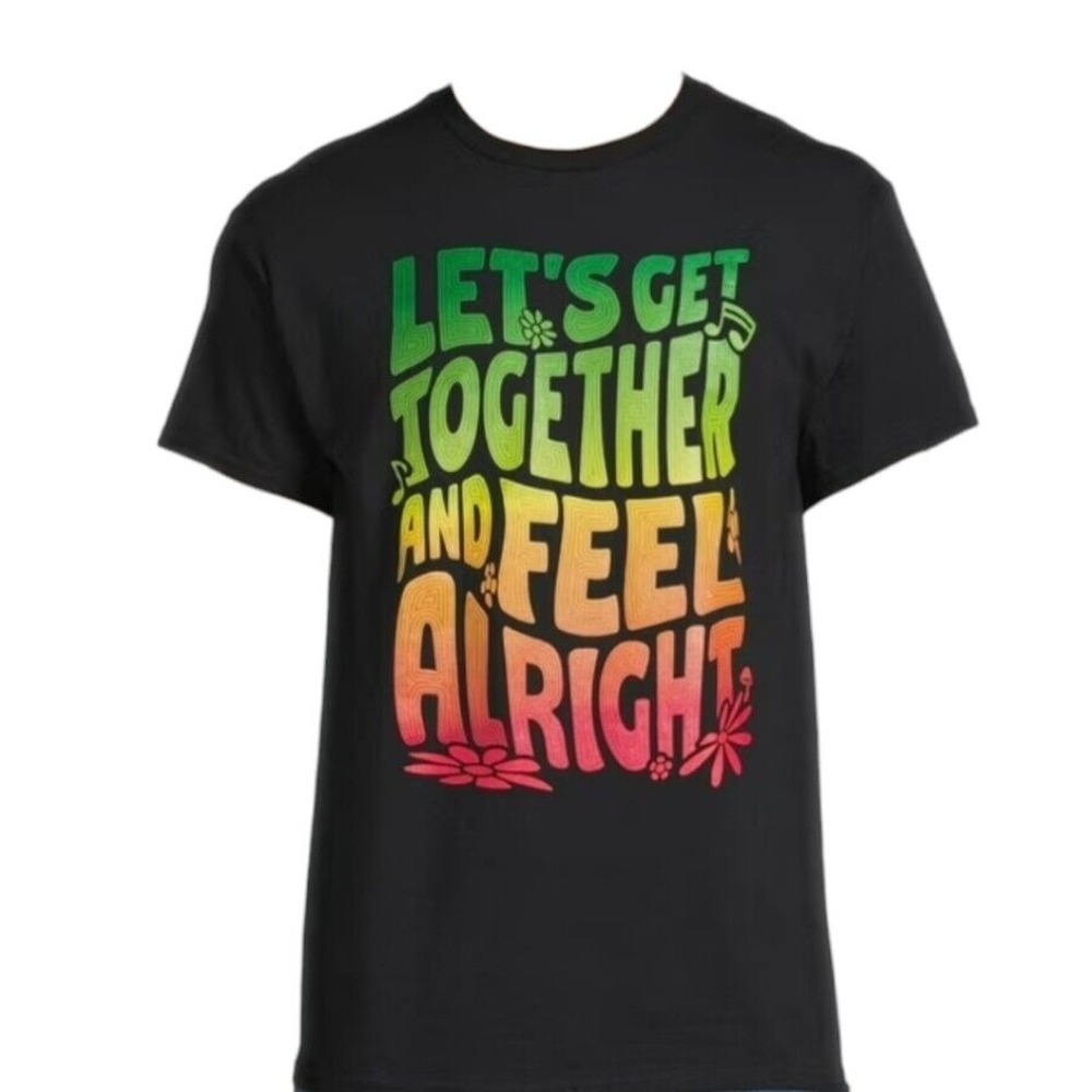 Mens Rastafarian Jamaican Short Sleeve Shirt Size Medium Black Lets Get Together